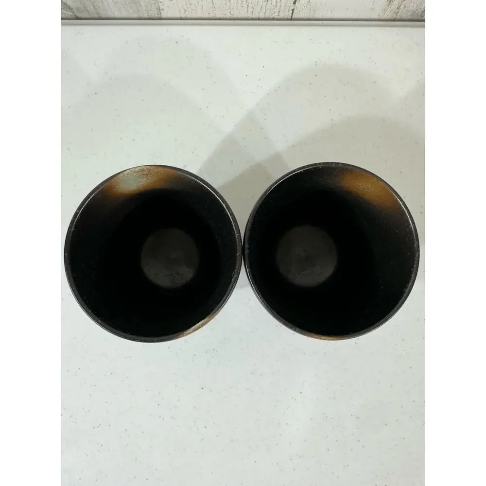 Japanese Ceramic Tea Cups Yunomi Set Two Pair Coffee Brown Beige‎ Mug Vintage